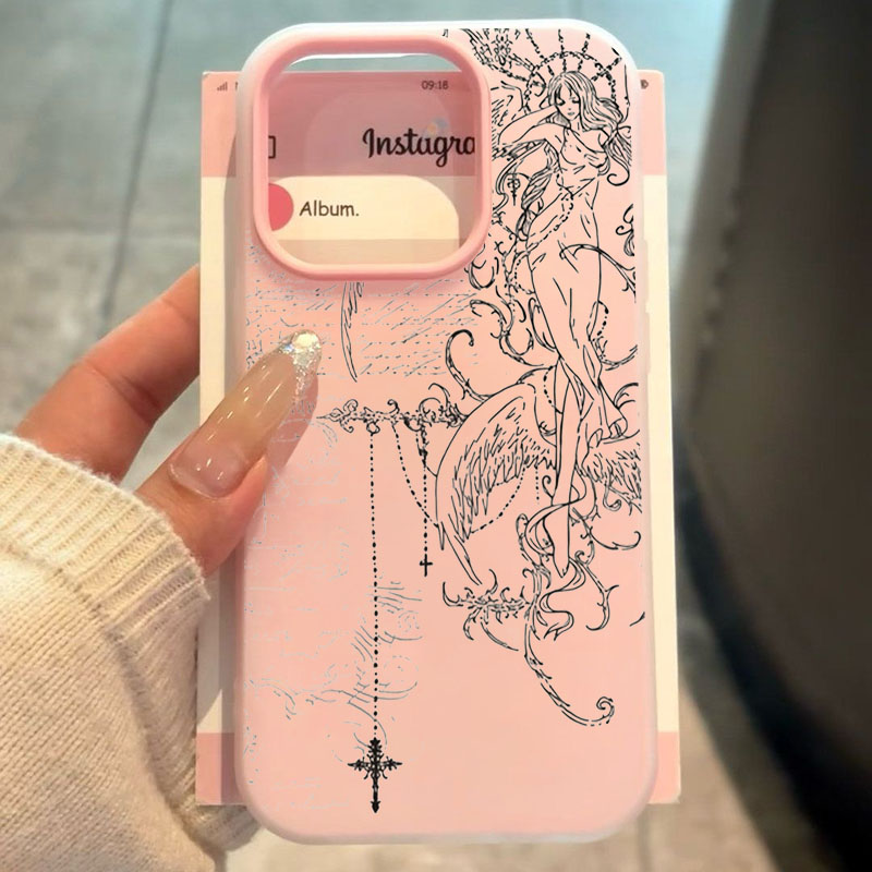 Samsung Galaxy S24 - Gotische stijl engel kruis lijntekening telefoonhoesje