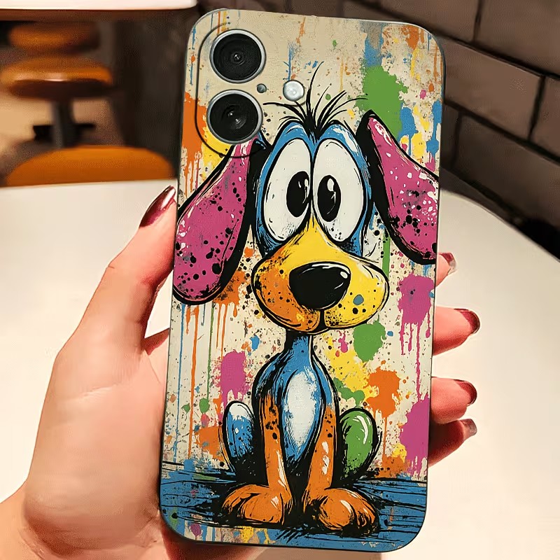 Apple Iphone 16 - Graffiti gekleurde puppy TPU telefoonhoesje voor
